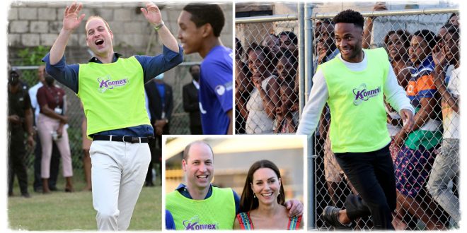 Prince William Play Football With Raheem Sterling And Leon Bailey During His Tour Of Jamaica
