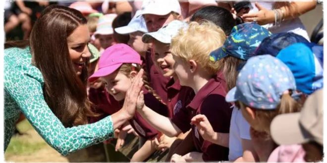 Princess Kate Greeted By Schoolchildren At Riversley Park Children's Centre