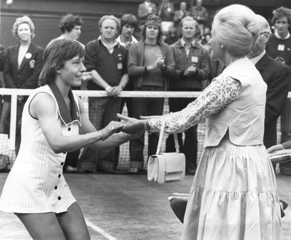 The Duchess of Kent congratulates Martina Navratilova on her Wimbledon win, 1978