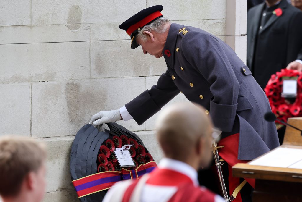 King Charles placing wreath at Cenotaph