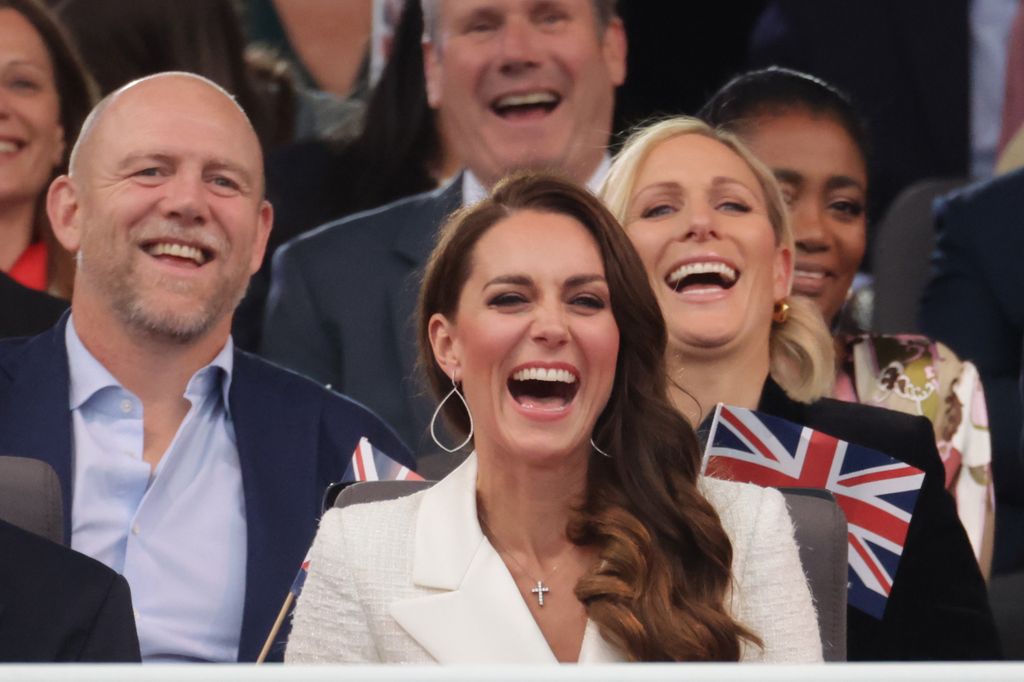 Mike Tindall, Catherine, Duchess of Cambridge, Zara Tindall and Princess Charlotte of Cambridge during the Platinum Party at the Palace in front of Buckingham Palace