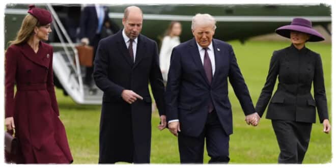 Prince William and Princess Kate greeting President Donald Trump and First Lady Melania Trump at Windsor Castle during their state visit