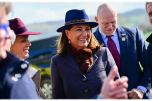 Carole Middleton attending Cheltenham Festival wearing Princess Kate’s hat and carrying a luxury Hermès handbag